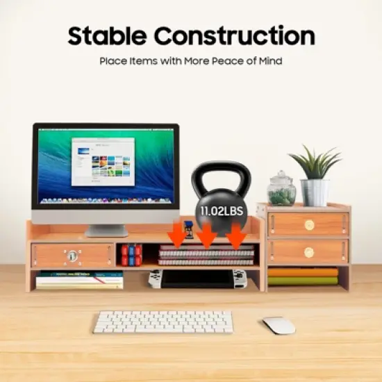 YIYIBYUS Computer Monitor Stand, Computer Rack with Drawers, Desktop Organizer Rack image {2}