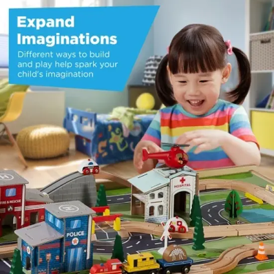 Best Choice Products 35-Piece Train Table, Large Multipurpose Wooden Playset for Children w/ Reversible Table Top image {1}