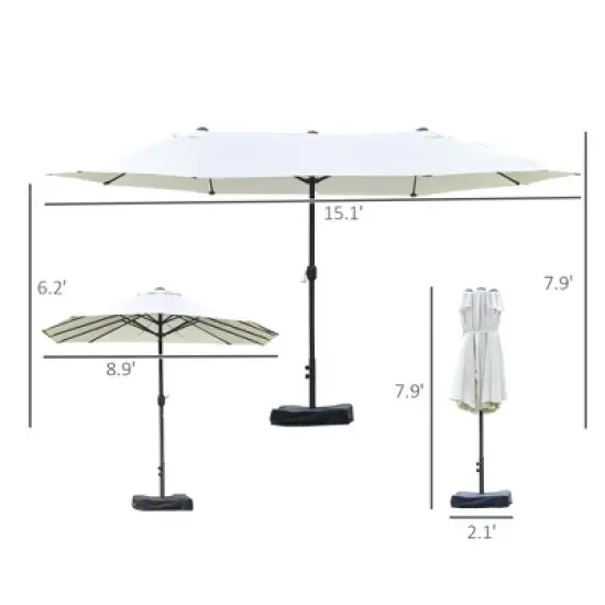 CAVINAS 15 FT Extra-Large Patio Umbrella (Base Included) Steel Frame Sombrillas Para Patio Shade for Poolside, Backyard, Beige image {4}