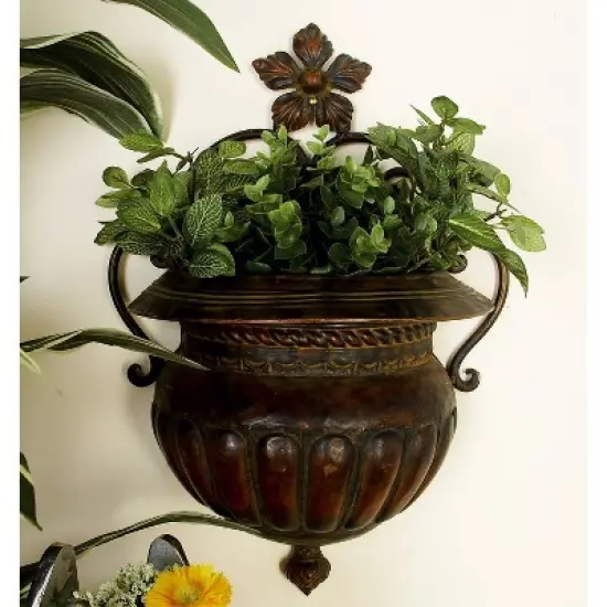 12" Wide Planter Traditional Novelty Metal Pot Brown - Olivia & May image {5}