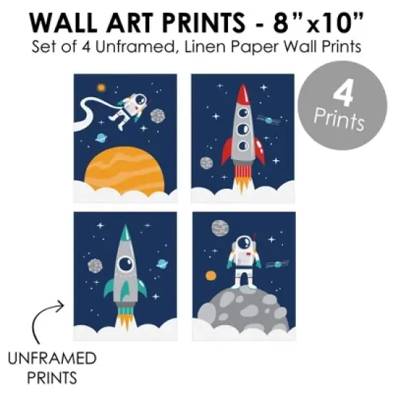 Big Dot of Happiness Blast Off to Outer Space - Unframed Rocket Ship Nursery and Kids Room Linen Paper Wall Art - Set of 4 - Artisms - 8 x 10 inches image {3}