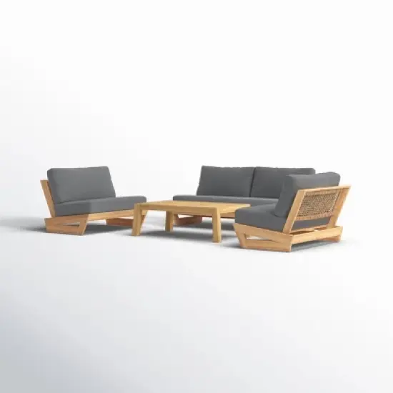 Spatial Balance Indoor Outdoor Set Ribbed Wood Coffee Table & Matching Fabric Seating Group image {8}