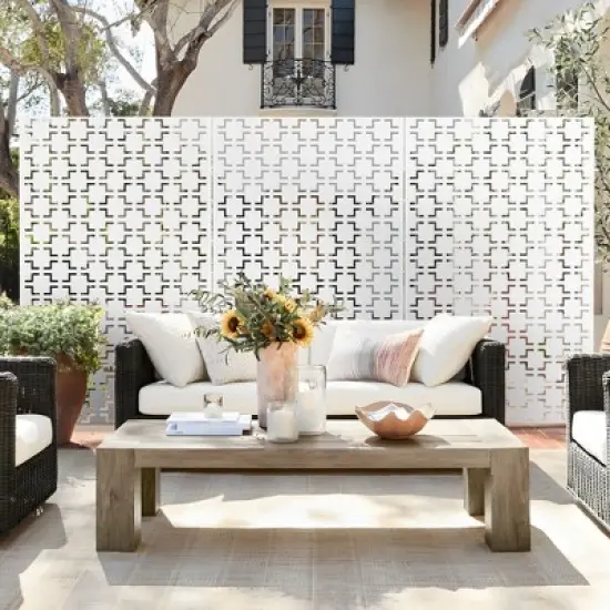 PexFix 72 in. x 47 in. Outdoor Metal Privacy Screen Garden Fence in Square Pattern in White image {3}