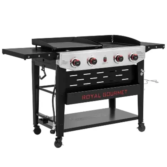Royal Gourmet 4-Burner 48000 BTU Iron Propane Combination Gas Grill & Cover GD405BTG Black & Silver image {2}