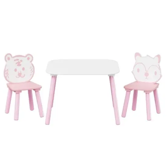 Yinvani 3-Piece Kids Table and Chair Set, Kids Activity Table for Drawing, Learning,Playroom or Nursery(Pink&White) image {9}