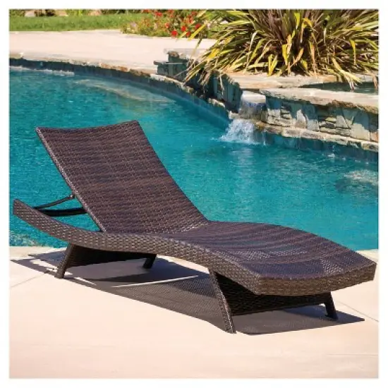 Toscana Wicker Patio Lounge - Brown - Christopher Knight Home: Adjustable, Weather-Resistant, Iron Frame image {2}
