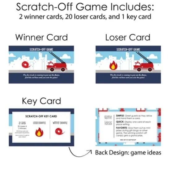 Big Dot of Happiness Fired Up Fire Truck - Firefighter Firetruck Baby Shower or Birthday Party Game Scratch Off Cards - 22 Count image {3}