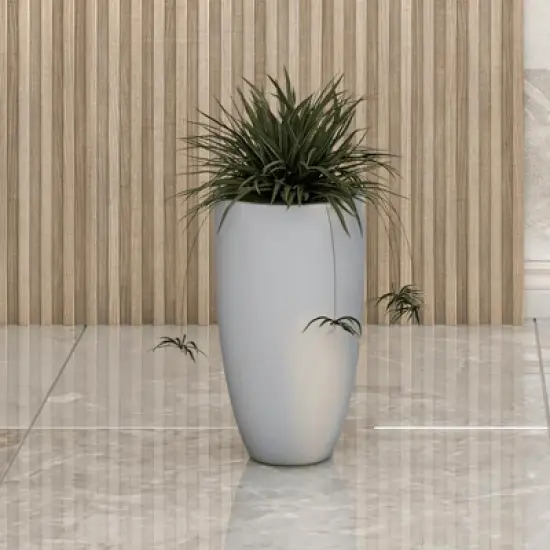 LeisureMod Crete Fiberstone Tapered Round Planter Pot with Drainage Holes, Weather-Resistant for Indoor/Outdoor Use image {1}