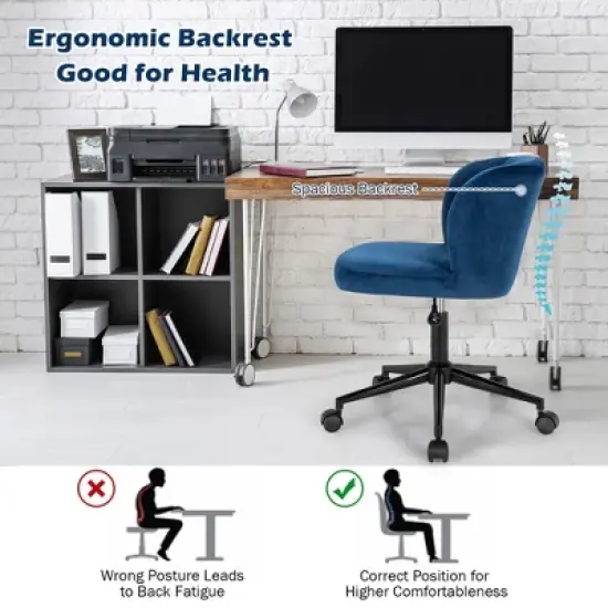 Costway Velvet Home Office Leisure Vanity Chair Armless Adjustable Swivel Pink\Blue image {6}