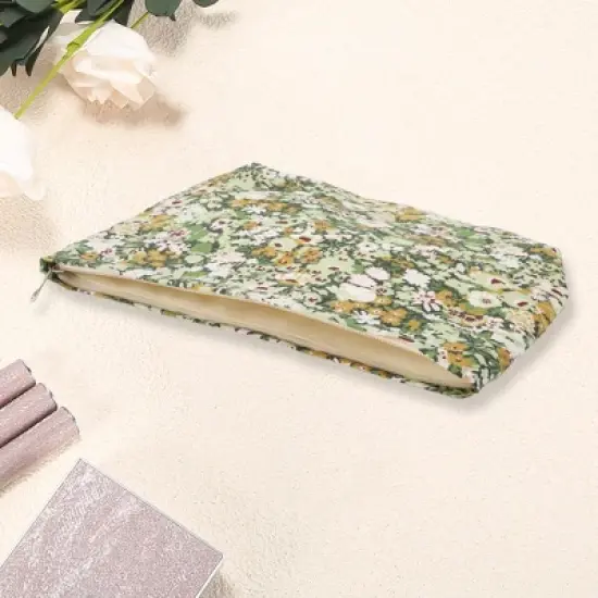 Unique Bargains Women Portable Printed Clutch Makeup Bag Green 1 Pc image {1}