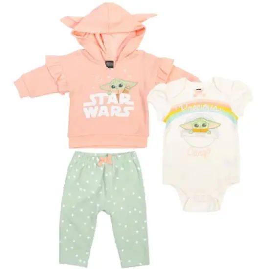 Star Wars Star Wars The Mandalorian The Child Baby Girls Fleece Pants Bodysuit and Pullover Hoodie 3 Piece Outfit Set Newborn to Infant  image {12}