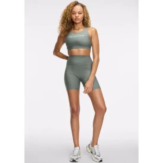 Peloton Women's Cadent High Rise Bike Short 7", Green Fog Crosshatch image {4}