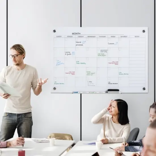 Vinsetto 35"x23" Dry Erase Wall Calendar Glass Whiteboard Monthly Planner for Homeschool Supplies & Home Office Organization w/ 4 Markers and Eraser image {2}