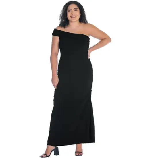 Womens Plus Size Formal One Shoulder Rouched Mermaid Maxi Dress image {4}