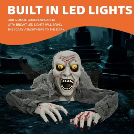 Joyfy Halloween Outdoor Decoration Light-Up Zombie Groundbreaker with Sound, Halloween Decorations for Graveyard Haunted House Lawn Yard Party Decor image {7}