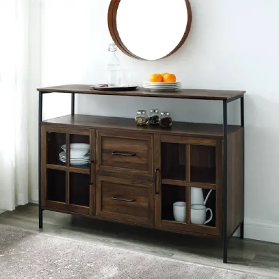 Adonis Transitional Industrial 3 Door Tiered Buffet Dark Walnut - Saracina Home image {2}