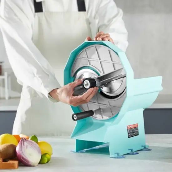 VEVOR Manual Vegetable Fruit Slicer, 0-0.5"/0-12mm Thickness Adjustable Commercial Slicer Machine, Double Feed Ports, Stainless Steel Blade Cutter image {1}