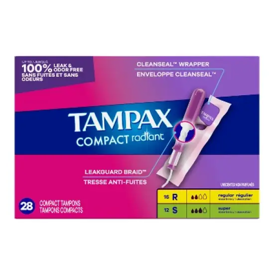 Tampax Compact Radiant Multipack Regular/Super Absorbency Unscented Plastic Tampons - 28ct image {13}