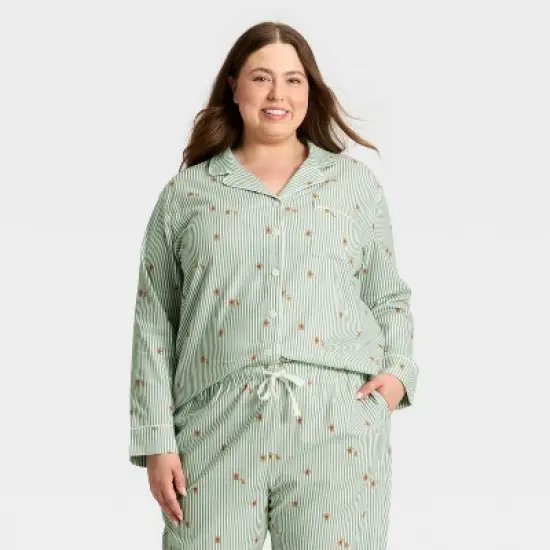 Women's Gingerbread Striped Flannel Long Sleeve Shirt and Pants Holiday Matching Family Pajama Set - Wondershop&trade; Cream image {2}