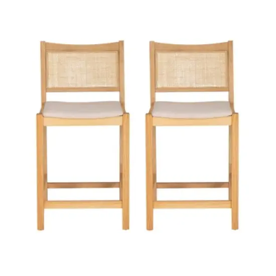Powell Set of 2 Bessie Cane Counter Height Barstools Natural image {6}