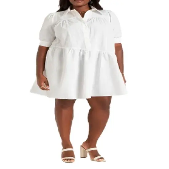 ELOQUII Women&rsquo;s Plus Size Mini Dress With Asym Flounce image {3}