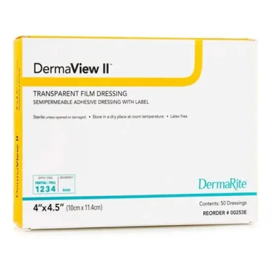 DermaView II Transparent Film Dressing, 4 in x 4 1/2 in, 1 Count, 50 Packs, 50 Total image {5}