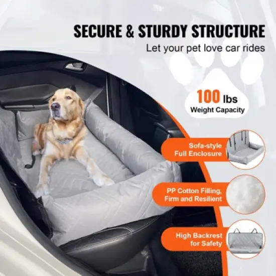 VEVOR Dog Car Seat, Waterproof Dog Booster Seat for Car, Pet Car Seat with Clip-On Safety Leash, PP Cotton Filling, Dog Car Bed image {2}