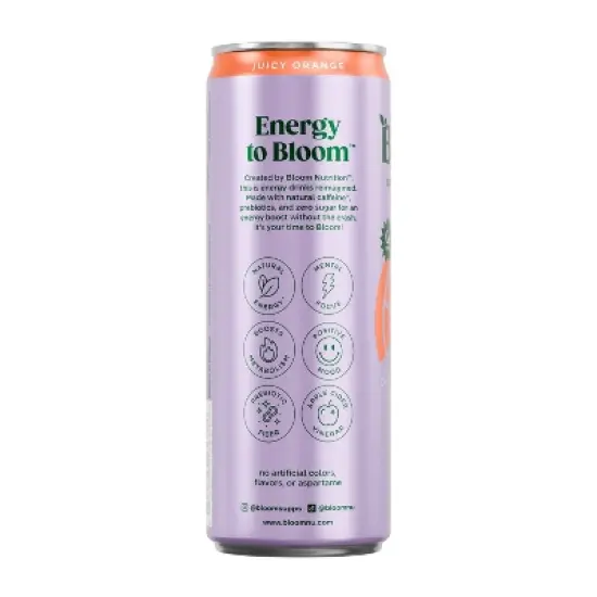 BLOOM NUTRITION Sparkling Energy Drink - Juicy Orange - 12 fl oz Can image {6}