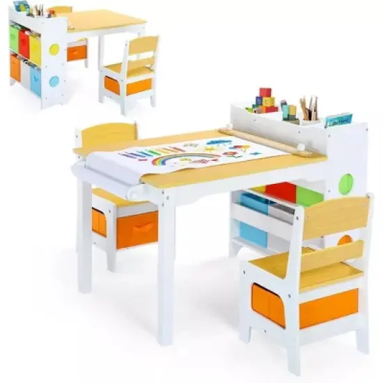 Kinder King Kids Table and Chair Set with Storage &ndash; Toddler Activity Desk with 8 Bins & Paper Roll for Drawing, Reading, Crafts & Snacks image {9}