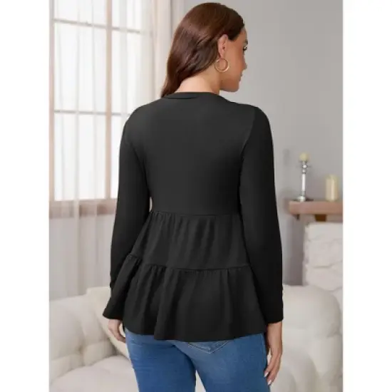 INSPIRE CHIC Women's Nursing Top Ruffle Pleated Long Sleeve Tunic Rayon Postpartum Breastfeeding Shirt Pregnancy Clothes image {3}