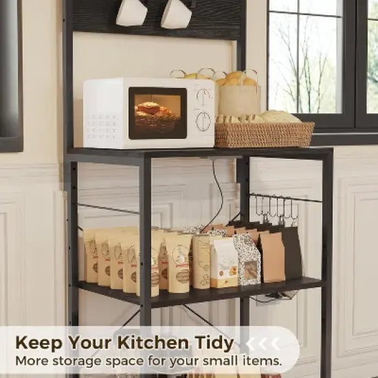 Kitchen Bakers Rack with Power Outlet, Microwave Stand, 4 Tiers Coffee Bar Station, Kitchen Storage Shelf w/Hooks, Rack for Spices, Pots Pans image {4}