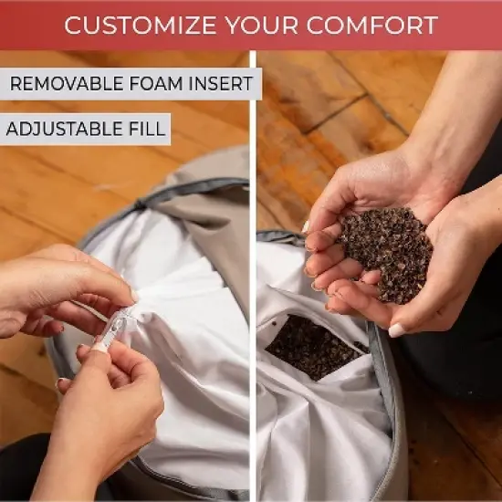 Florensi Adjustable Round Meditation Cushion, Removable & Washable Velvet Cover, Buckwheat Fill image {3}