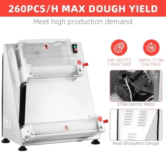 Pizza Dough Roller, Commercial Dough Sheeter - 370W Dual-Roller Electric Stainless Steel, Max 16''  Pasta Maker Compatible image {5}
