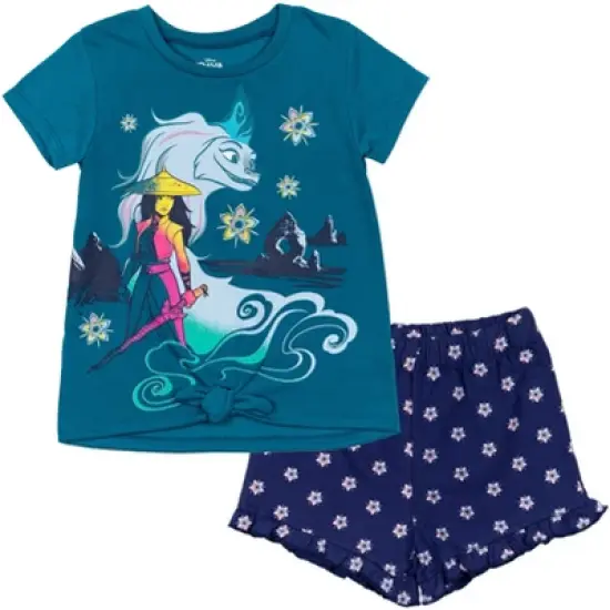 Disney Frozen Moana Princess Rapunzel Snow White Raya and the Last Dragon Girls Peplum T-Shirt and French TerryShorts Outfit Set Little Kid to Big Kid image {13}