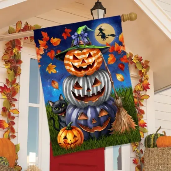 Briarwood Lane House Flag 40x28 For Outdoor Halloween Striped Pumpkin Stack For Halloween House Flag image {3}