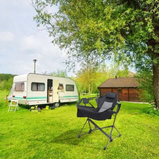 Hammock Camping Chair with Stand, High Back Swing Rocker, Folding Design, Cup Holder & Side Pocket, Heavy Duty for Outdoor Use image {5}