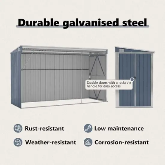 vidaXL Storage Shed Wall-mounted Garden Shed for Backyard Galvanized Steel - Gray 46.5" x 113.4" x 70.1" image {7}