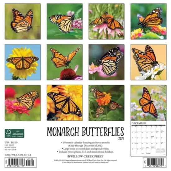 Willow Creek Press 2024 Wall Calendar 12"x12" Monarch Butterflies image {1}