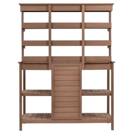 Coolbibila-66"Large Outdoor Farmhouse Potting Bench Table, Garden Workstation With 2 Drawers, Storage Sheds For Outside With Cabinet And Shelves image {4}