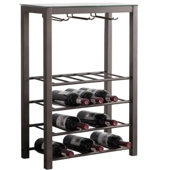 Kings Brand Furniture Freestanding Floor Wine Rack Storage Table, Hold 20 Bottles with Glasses Holder (Pewter) image {3}