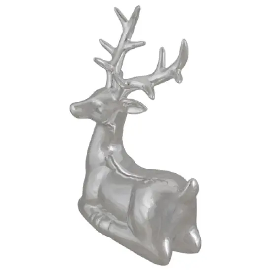 Northlight Shiny Ceramic Sitting Reindeer Christmas Decoration - 10" - Silver image {2}