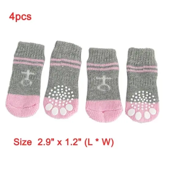 Unique Bargains Nonslip Warm Knitted Socks Bootie for Pet Dog Pink Gray image {1}
