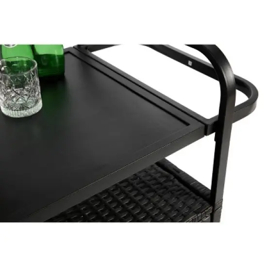 MOEPISY Outdoor Serving Carts, Wicker Bar Cart with Cabinet, Patio Serving Cart with steel Top image {6}