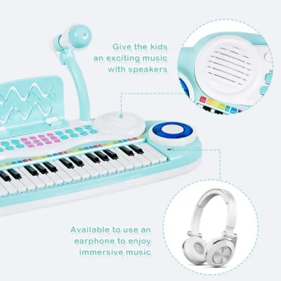 Costway 37-Key Kids Piano Keyboard Playset Electronic Organ Light BluePink image {7}