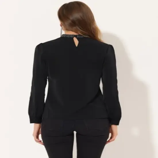 Allegra K Women's Work Pleated Front Long Sleeve Mock Neck Blouse image {2}