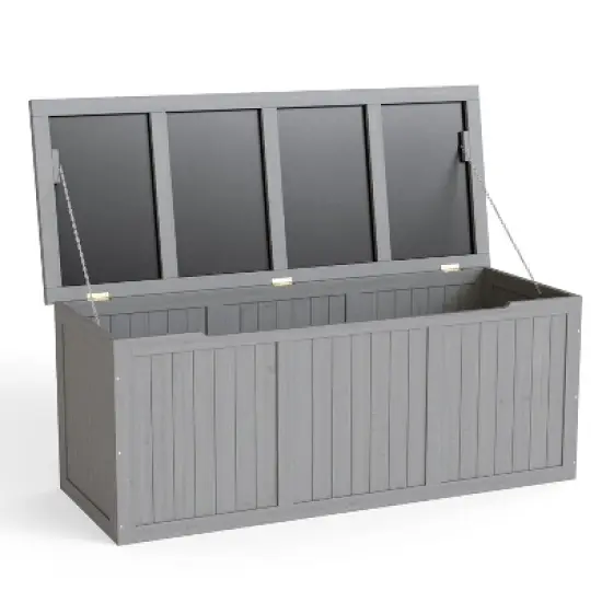 Cesicia Outdoor Wooden Deck Box, for Patio Furniture Cushions, Pool Toys & Garden Tools image {3}