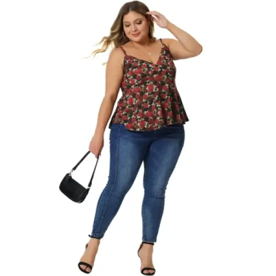 Agnes Orinda Women's Plus Size Peplum Adjustable Strap Outfits Floral Camisole image {2}