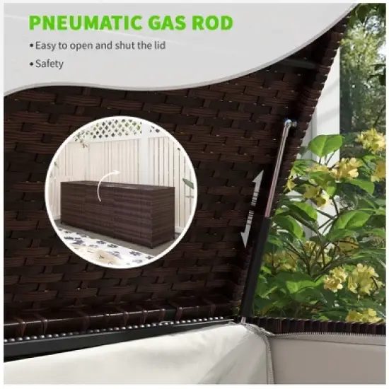Gulches 175 Gallon Outdoor Storage Box with Inner Liner, PE Rattan  Deck Box for Indoor, Patio Furniture Cushions, Pool Toys, Garden Tools, Brown image {2}