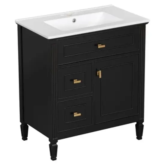 Whisen 30" Bathroom Vanity with Sink, 3 Drawers & Adjustable Shelf image {8}