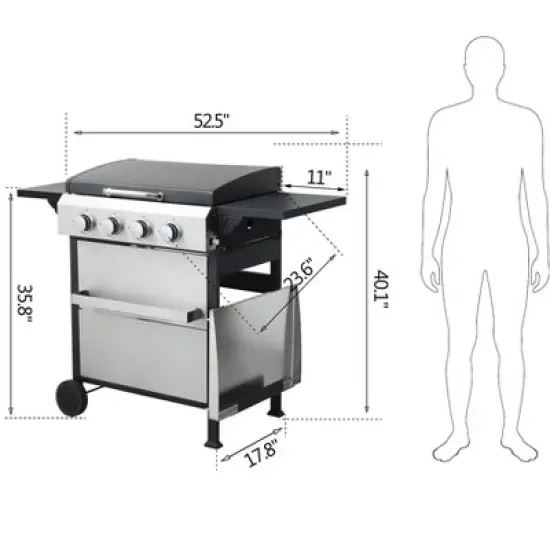 Dolonm 4-Burner 49,200 BTU Gas Grill w/Stainless Plancha & XL Enamel Grids - Foldable Side Tables, 6 Hooks - Outdoor BBQ image {8}